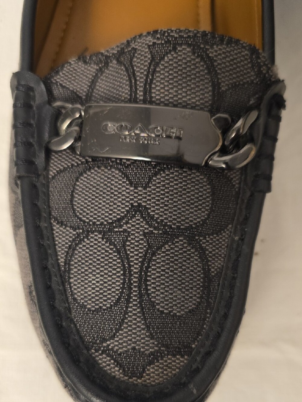Coach Women's Gray Signature Canvas Bit Loafers with Black Trim - Picture 2 of 10